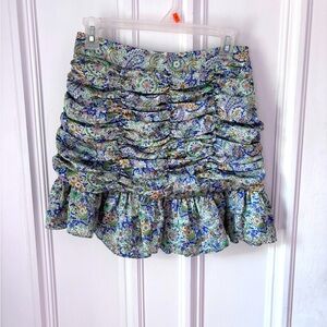 Zara Multicoloured Silk Rouched Patterned Mini Skirt Size Small Zipper
